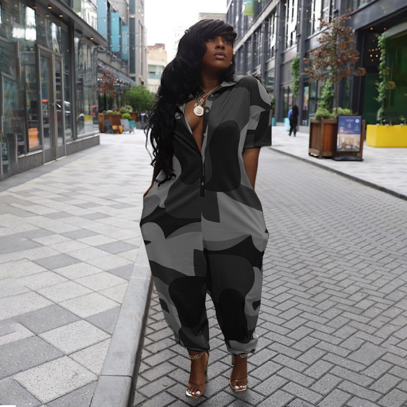 Комбинезон с полиестер-спандекс смес; 3/4 ръкав; свободни панталони; средна талия (Полиестер-спандекс смес; 3/4 ръкав; свободни панталони; средна талия)