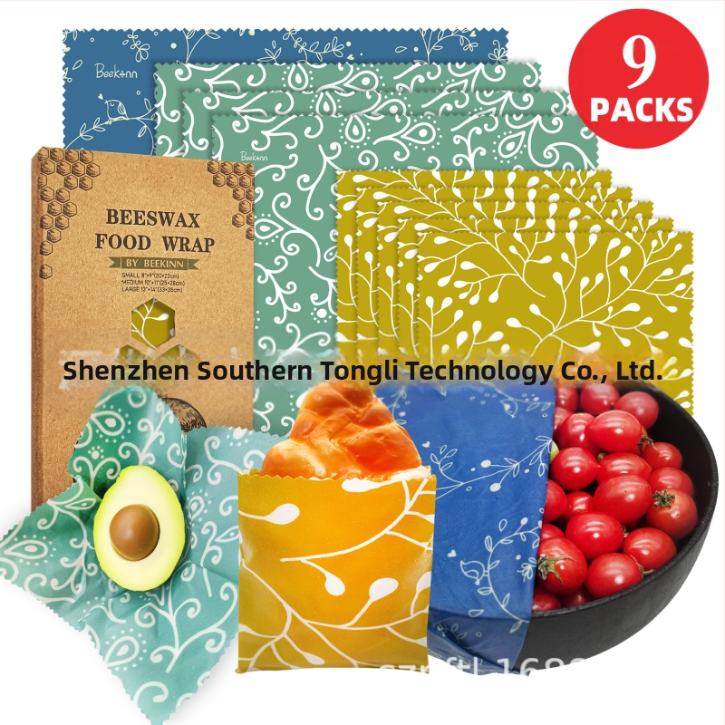 Beekinn восъчни обвивки за храна, комплект от 9 броя, плат с восъчно покритие, хранителен клас, опаковка от хартия