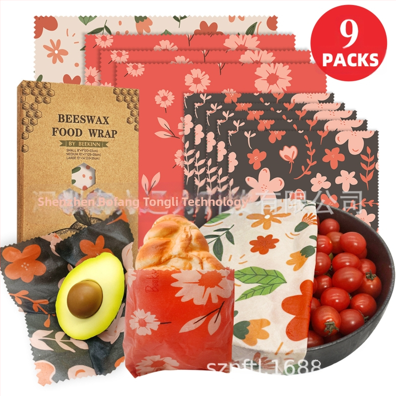 Beekinn восъчни обвивки за храна, комплект от 9 броя, плат с восъчно покритие, хранителен клас, опаковка от хартия