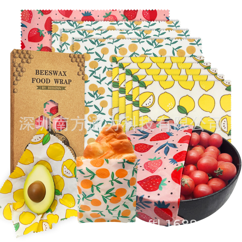 Beekinn восъчни обвивки за храна, комплект от 9 броя, плат с восъчно покритие, хранителен клас, опаковка от хартия