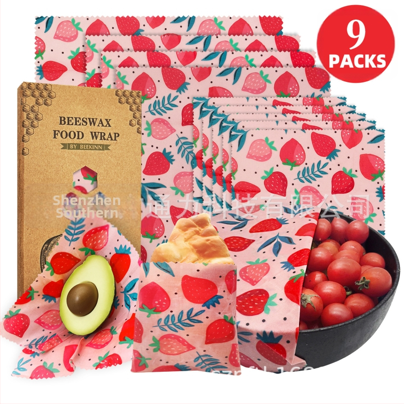 Beekinn восъчни обвивки за храна, комплект от 9 броя, плат с восъчно покритие, хранителен клас, опаковка от хартия