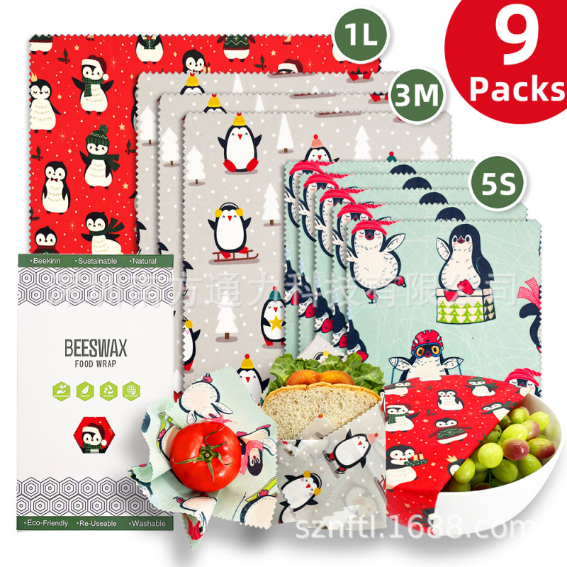 Beekinn восъчни обвивки за храна, комплект от 9 броя, плат с восъчно покритие, хранителен клас, опаковка от хартия