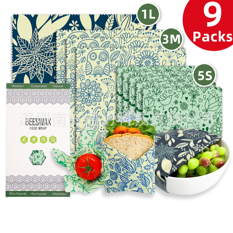 Beekinn восъчни обвивки за храна, комплект от 9 броя, плат с восъчно покритие, хранителен клас, опаковка от хартия