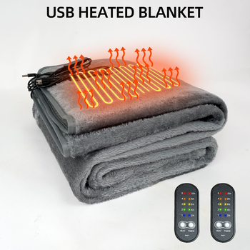 Електрическо одеяло, USB захранване, 5V, 10W, тъкан велур + дишаща памучно-ленена смес, двойно управление, за двойно легло
