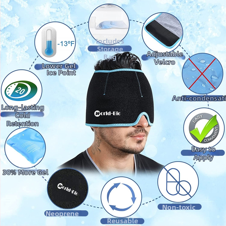 Гелева ледена шапка за глава за охлаждане и физиотерапия | нейлонова материя, гел пълнител, 860 г