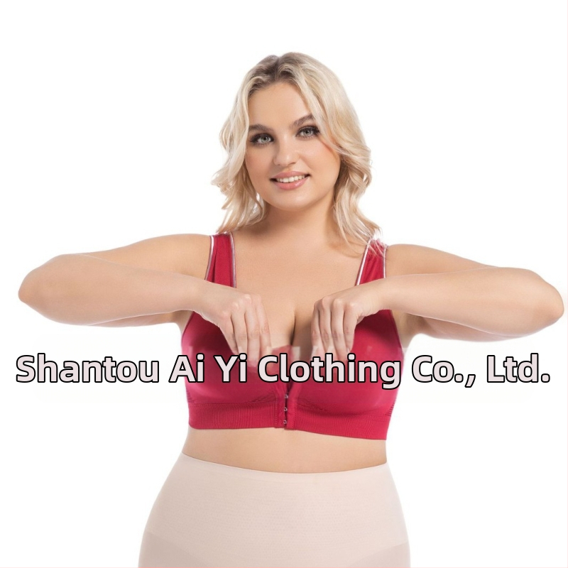 Bezdrôtová podprsenka s predným zapínaním a otvoreným chrbtom, vzdušná a pohodlná; košíčky 3/4 s penovou výstelkou; hlavný materiál: nylon s 50–70% elastánu; podšívka elastán 30–50%