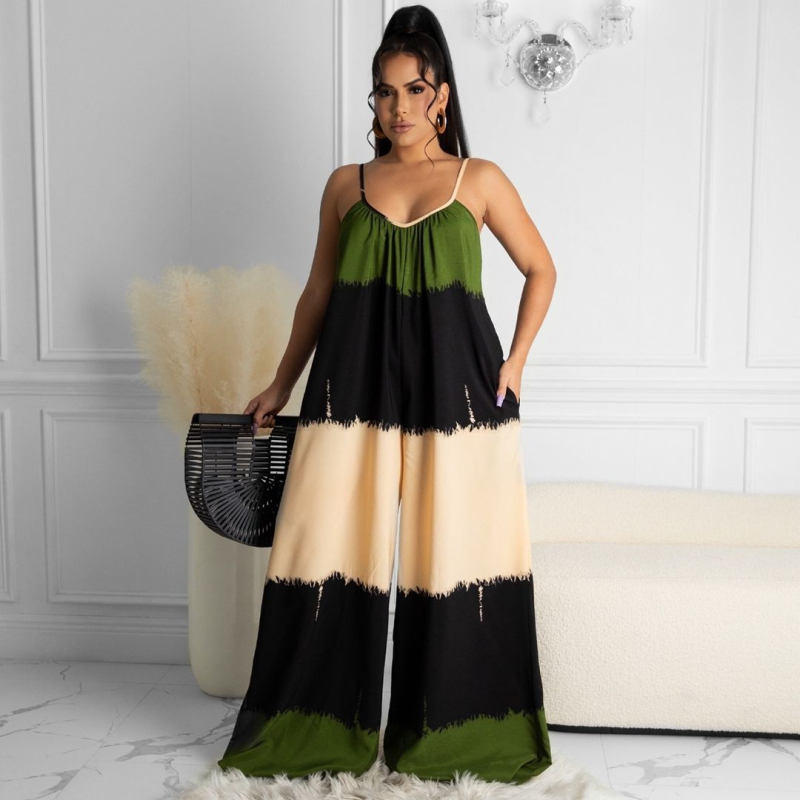 Női nyomtatott ujjatlan overál, kötött, poliészter-elasztán keverék, 90-95% elasztán, nyár 2022