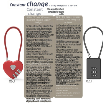 Srcolasti mehanički katanc s lozinkom 06U – cinkov legura, za školske torbe, prtljagu i torbe za teretanu; debljina zaključnog štapa 4 mm, razmak šipki 15 mm