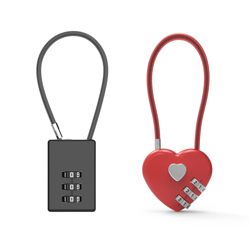 Srcolasti mehanički katanc s lozinkom 06U – cinkov legura, za školske torbe, prtljagu i torbe za teretanu; debljina zaključnog štapa 4 mm, razmak šipki 15 mm