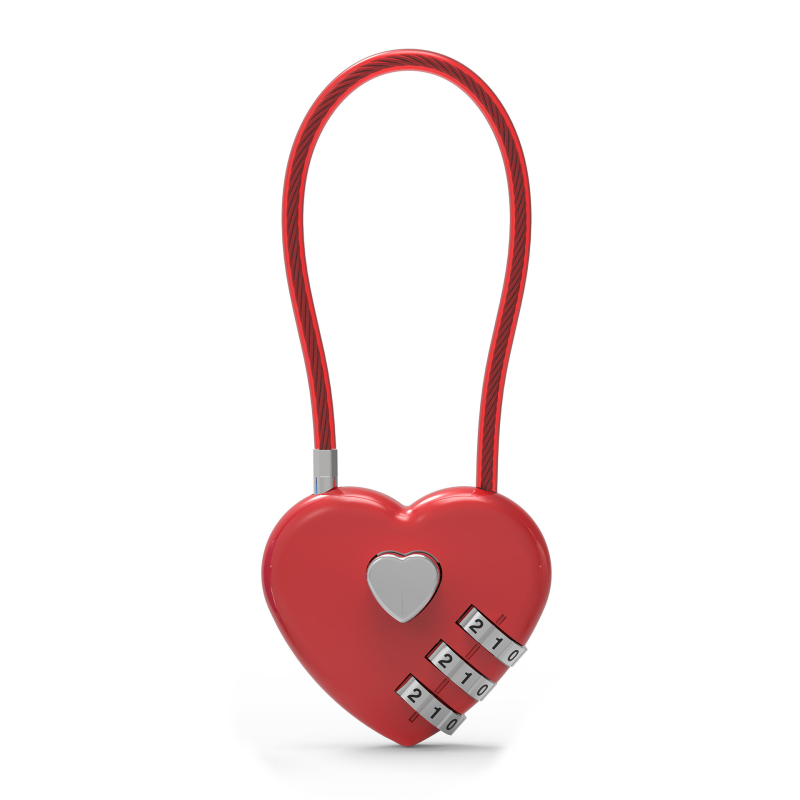 Srcolasti mehanički katanc s lozinkom 06U – cinkov legura, za školske torbe, prtljagu i torbe za teretanu; debljina zaključnog štapa 4 mm, razmak šipki 15 mm