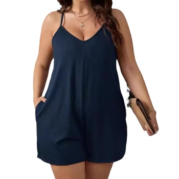 Дамски презрамков комбинезон с висока талия, текстура на мачкан плат; млечна коприна, полиестер 95%+, спандекс <30%, дължина на крачол 3/4