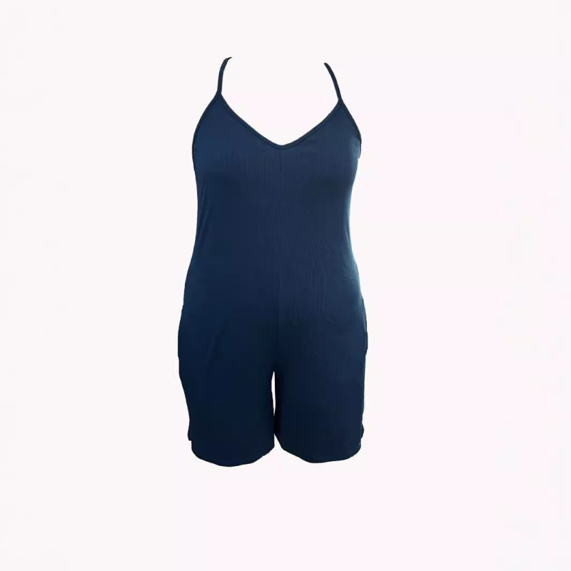 Дамски презрамков комбинезон с висока талия, текстура на мачкан плат; млечна коприна, полиестер 95%+, спандекс <30%, дължина на крачол 3/4