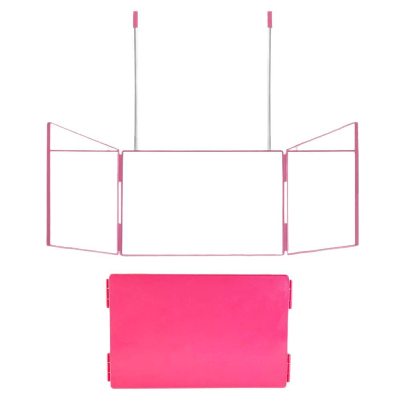 Függő kozmetikai tükör kihúzható kampóval, háromoldalas összehajtható tükör, ABS keret, alumínium tükör