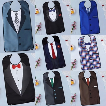 Възрастен лигавник за хранене с печатен дизайн, водоустойчив и устойчив на петна, PU плат и полиестер