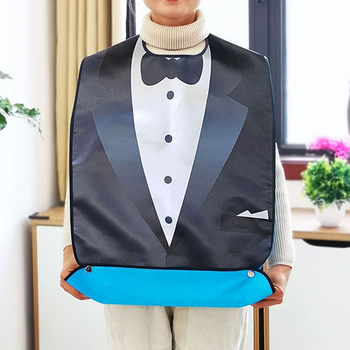 Възрастен лигавник за хранене с печатен дизайн, водоустойчив и устойчив на петна, PU плат и полиестер