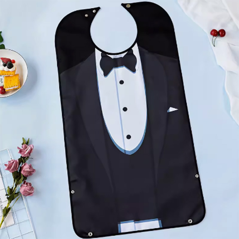 Възрастен лигавник за хранене с печатен дизайн, водоустойчив и устойчив на петна, PU плат и полиестер