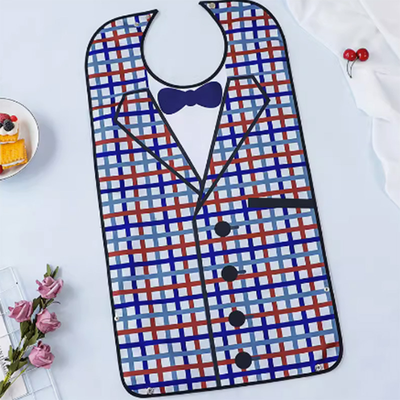 Възрастен лигавник за хранене с печатен дизайн, водоустойчив и устойчив на петна, PU плат и полиестер