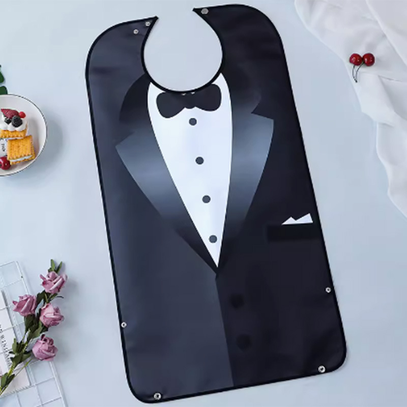 Възрастен лигавник за хранене с печатен дизайн, водоустойчив и устойчив на петна, PU плат и полиестер