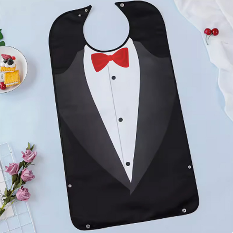 Възрастен лигавник за хранене с печатен дизайн, водоустойчив и устойчив на петна, PU плат и полиестер