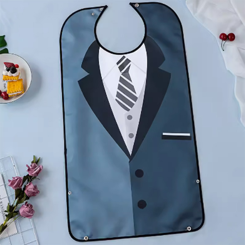 Възрастен лигавник за хранене с печатен дизайн, водоустойчив и устойчив на петна, PU плат и полиестер