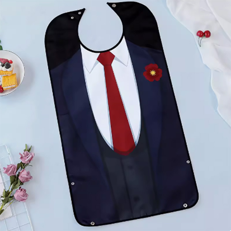 Възрастен лигавник за хранене с печатен дизайн, водоустойчив и устойчив на петна, PU плат и полиестер