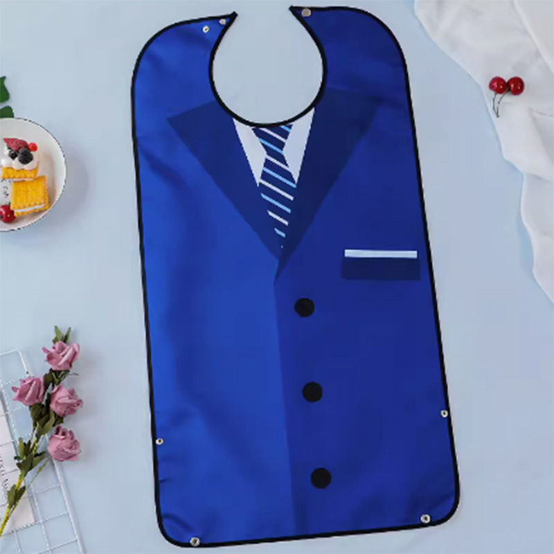 Възрастен лигавник за хранене с печатен дизайн, водоустойчив и устойчив на петна, PU плат и полиестер