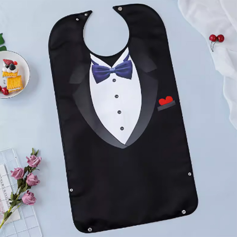 Възрастен лигавник за хранене с печатен дизайн, водоустойчив и устойчив на петна, PU плат и полиестер