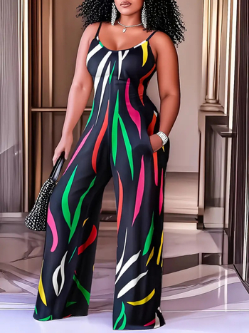 Ολόσωμη φόρμα: υψηλή μέση, φαρδιά παντελόνια, χωρίς μανίκια, πολυεστερικό ύφασμα, street-hipster στυλ, καλοκαίρι 2025.