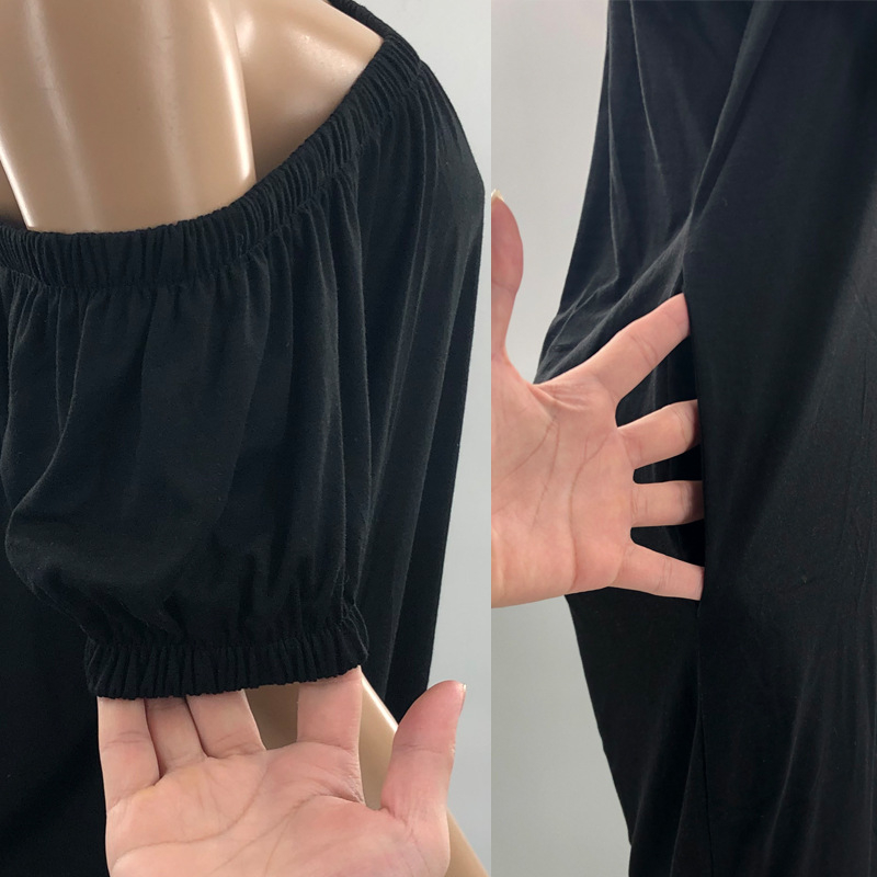 Egyszínű overál buborékos ujakkal, lazán szabott derékkal, egyenes szárú nadrág, poliészter-spandex keverék