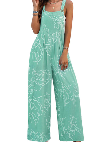 Ολόσωμη φόρμα με φαρδιά παντελόνια, χωρίς μανίκια, υψηλή μέση, εκτύπωση, πολυεστέρας – άνετο στυλ, καλοκαίρι 2024