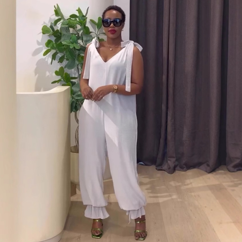 S11000 Ujjatlan overál, poliészter, laza szabású, széles lábú, pántos dizájn, 2025 tavasz, Venia