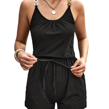 Ромпер с метални презрамки – млечна коприна, полиестер 95%+, 3/4 дължина на крачолите, уличен стил, пролет 2024