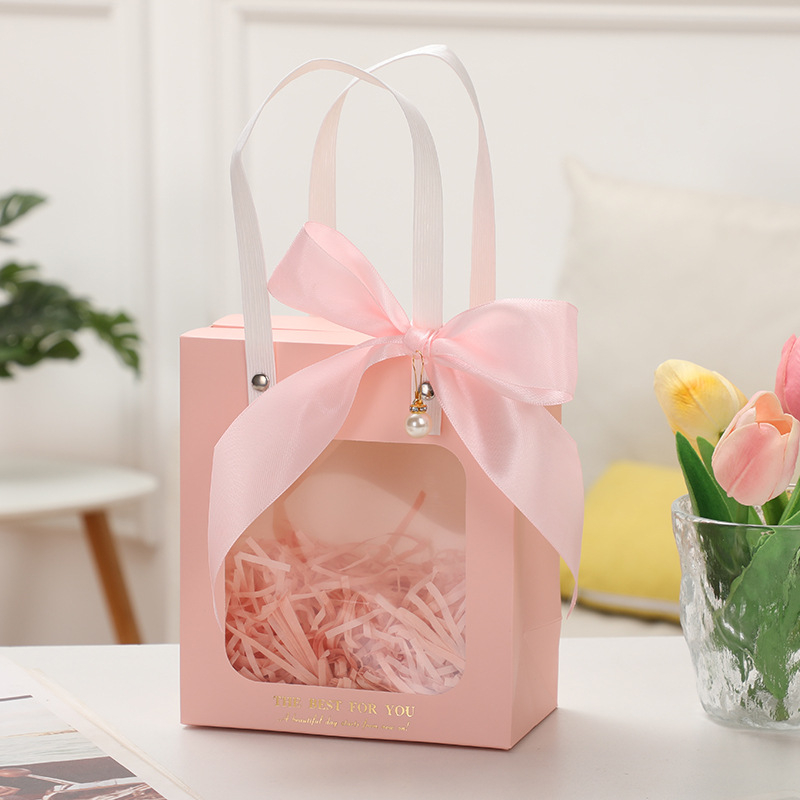 Прозрачна чанта за подаръци с прозорец, горещо щампована върху бял картон, чанта за подарък за червило, моден аксесоар