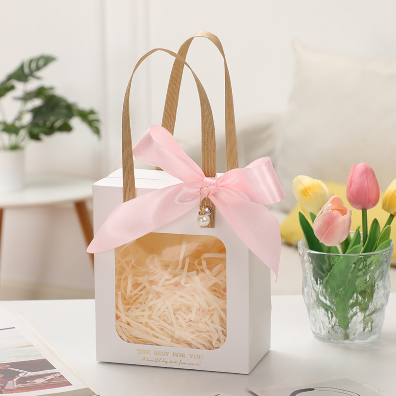 Прозрачна чанта за подаръци с прозорец, горещо щампована върху бял картон, чанта за подарък за червило, моден аксесоар