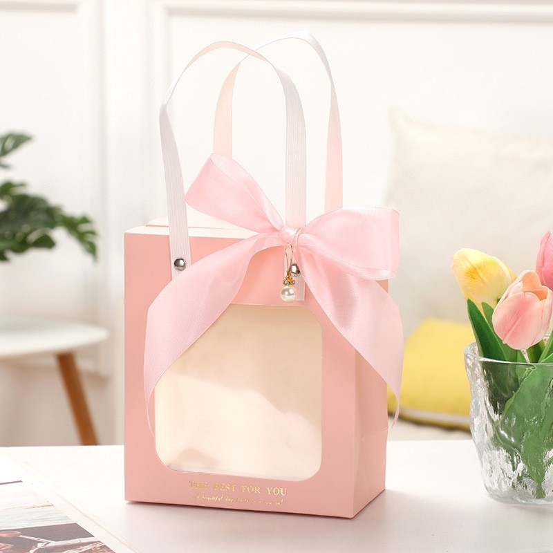 Прозрачна чанта за подаръци с прозорец, горещо щампована върху бял картон, чанта за подарък за червило, моден аксесоар