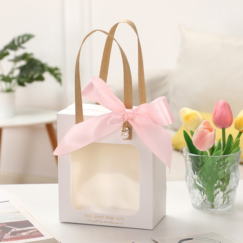 Прозрачна чанта за подаръци с прозорец, горещо щампована върху бял картон, чанта за подарък за червило, моден аксесоар