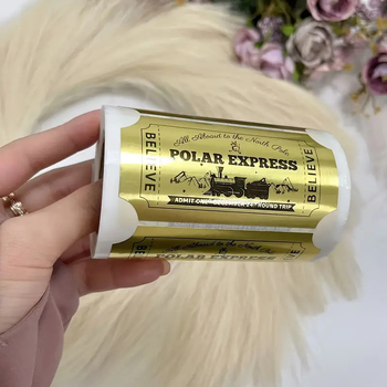 Bilieto lipdukas - Polar Express Kalėdos, Auksinės folijos, Iškirpta forma, Dekoratyvinis lipdukas