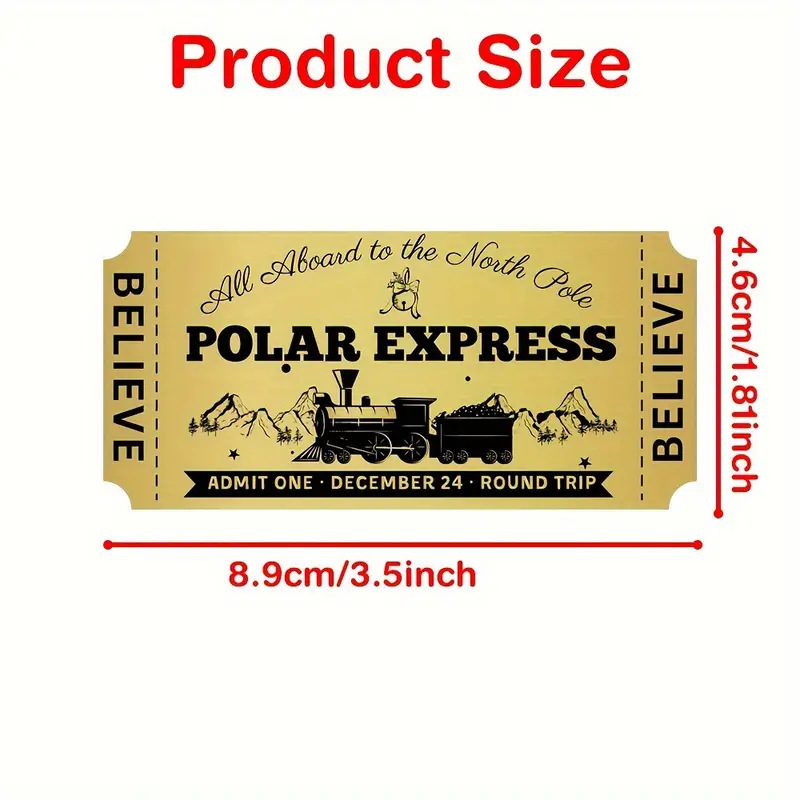 Bilieto lipdukas - Polar Express Kalėdos, Auksinės folijos, Iškirpta forma, Dekoratyvinis lipdukas