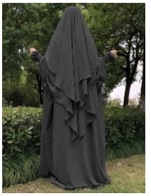 Két darab Ice Silk köntös és fejkendő szett — gyűrött, egyszínű, zsebbel, hosszú köntös lámpás ujjal (Poliészter; fő anyag ≥95%; préselt kivitel; Hossz: hosszú szoknya; Ujjak: lámpás)