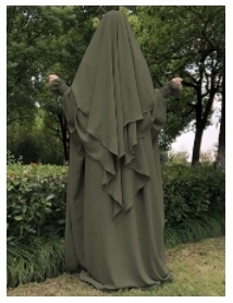 Két darab Ice Silk köntös és fejkendő szett — gyűrött, egyszínű, zsebbel, hosszú köntös lámpás ujjal (Poliészter; fő anyag ≥95%; préselt kivitel; Hossz: hosszú szoknya; Ujjak: lámpás)