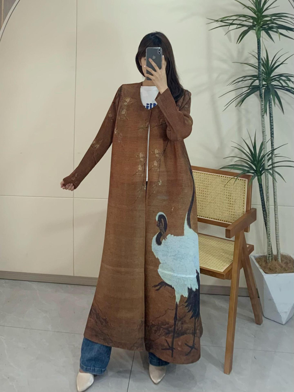 Női pliszírozott hosszú abaya, állatmintás, laza szabás, poliészter, meghosszabbított hosszúság