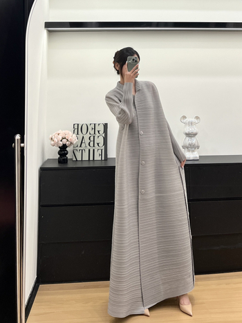 Abaya plisírozott hosszú ruha mintával, poliészter, hosszú ujjú, 2024 ősz