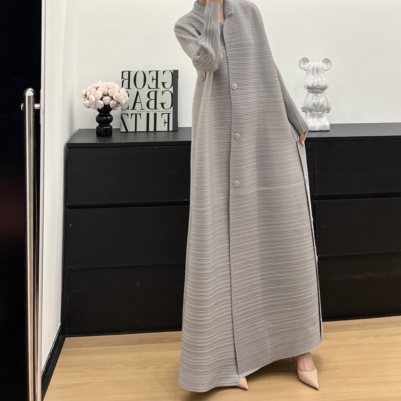 Abaya plisírozott hosszú ruha mintával, poliészter, hosszú ujjú, 2024 ősz