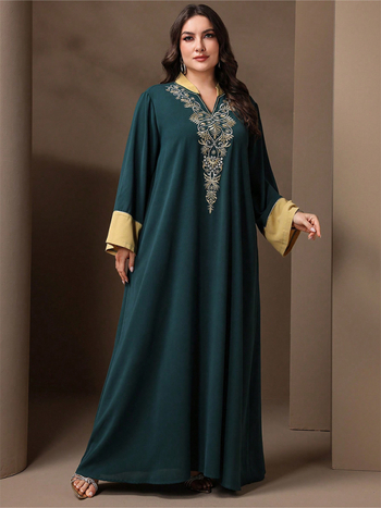 TOLEEN KYP1273 Divatos Közel-Keleti hosszú ujjú hímzett ruha, Ice Silk Zou, Poliészter 95%+, Hosszú szoknya