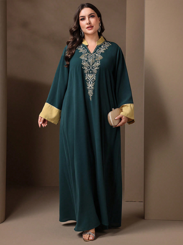 TOLEEN KYP1273 Divatos Közel-Keleti hosszú ujjú hímzett ruha, Ice Silk Zou, Poliészter 95%+, Hosszú szoknya