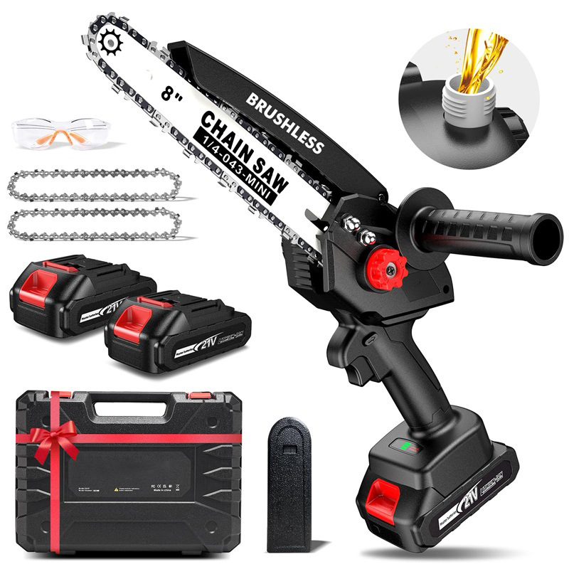 Vito електрическа верижна резачка, 21V, презареждаща се литиева батерия, стоманена верига, едноръчна работа, за открито рязане на дърва