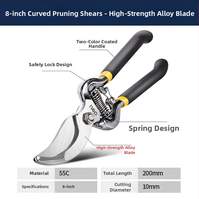 Deli ножици за подрязване със стоманени ножове SK-5, PP дръжки, за подрязване на клонки и плодни дървета