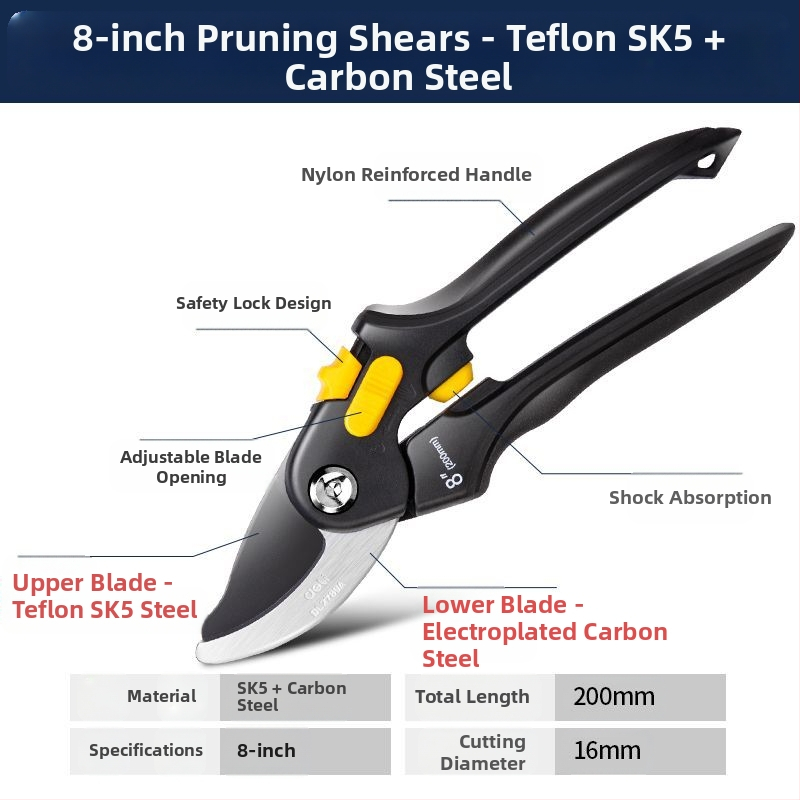 Deli ножици за подрязване със стоманени ножове SK-5, PP дръжки, за подрязване на клонки и плодни дървета
