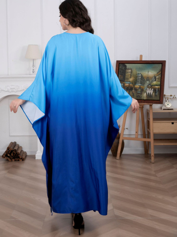 Női muszlim ruha, modoros fazon, bat ujjú, hosszú szoknya, poliészter anyag, nyomtatott minta