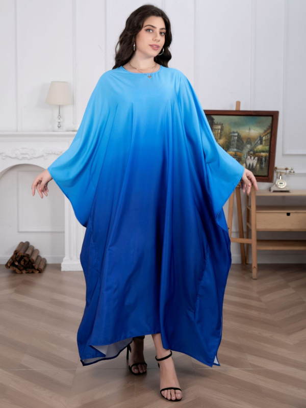 Női muszlim ruha, modoros fazon, bat ujjú, hosszú szoknya, poliészter anyag, nyomtatott minta